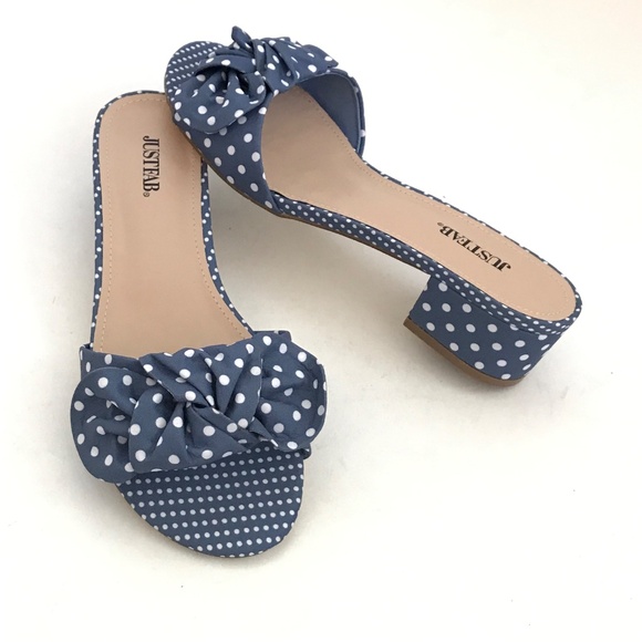 JUSTFAB Polka Dot Sandals Block Heel Dress Sandals Blue White Etna Size 8.5 NEW - Picture 10 of 16